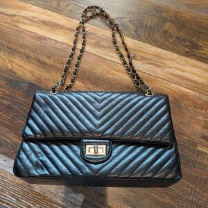 Faux Leather Quilted Black Purse